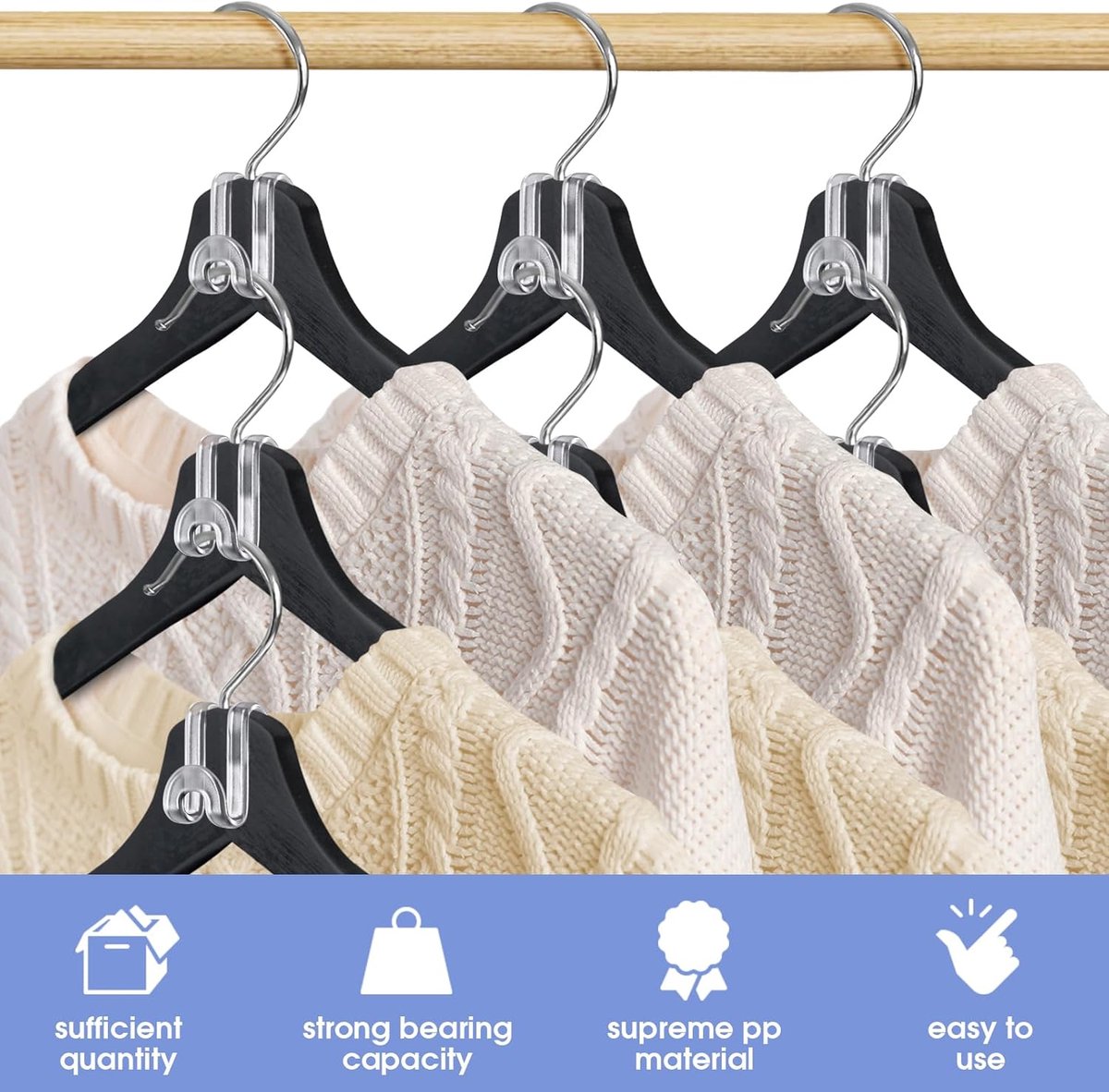 Hanger Hooks | Hooks - S-Hook Hangers - Transparent - 100 Pieces - Coat Hook - Space-Saving Hanger Connector Hooks - Plastic Hanger Connectors - Ideal for Organizing Your Wardrobe - Image 2