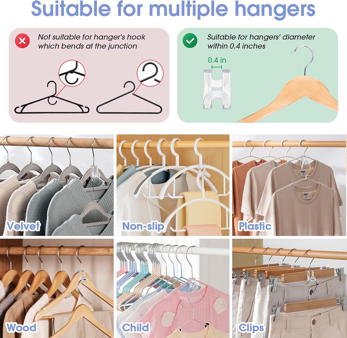 Hanger Hooks | Hooks - S-Hook Hangers - Transparent - 100 Pieces - Coat Hook - Space-Saving Hanger Connector Hooks - Plastic Hanger Connectors - Ideal for Organizing Your Wardrobe - Image 4