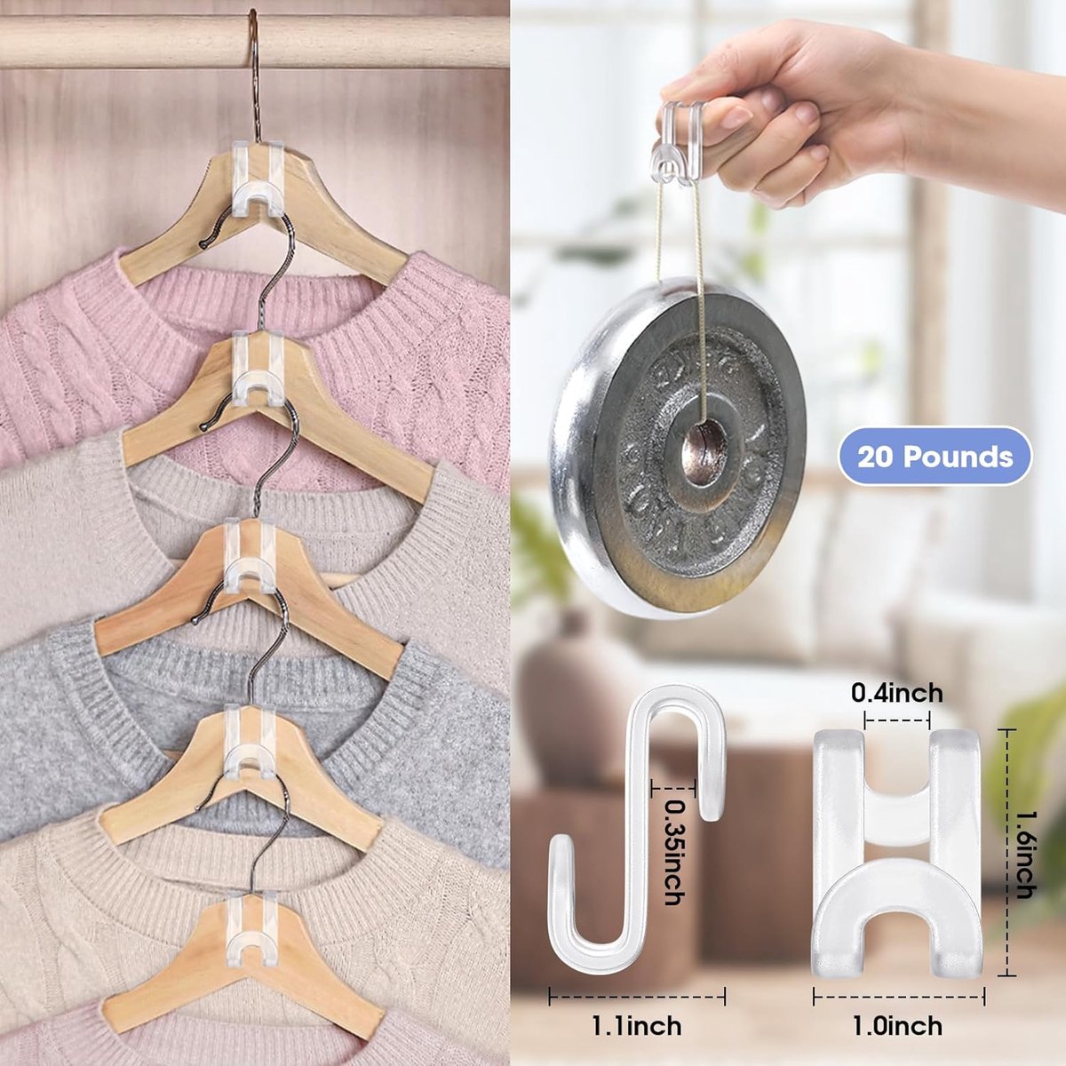 Hanger Hooks | Hooks - S-Hook Hangers - Transparent - 100 Pieces - Coat Hook - Space-Saving Hanger Connector Hooks - Plastic Hanger Connectors - Ideal for Organizing Your Wardrobe - Image 5