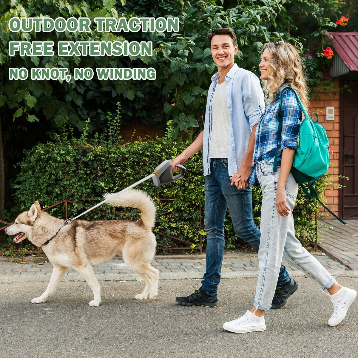 Dog Leash - Extendable Dog Leash - Strong Nylon Rope - 16 Feet (4.9 Meters) - One-Hand Brake, Stop, and Lock - Suitable for Medium and Large Dogs Weighing up to 105 lbs (49.9 kg) - Suitable for Walking and Training (Black) - Image 4