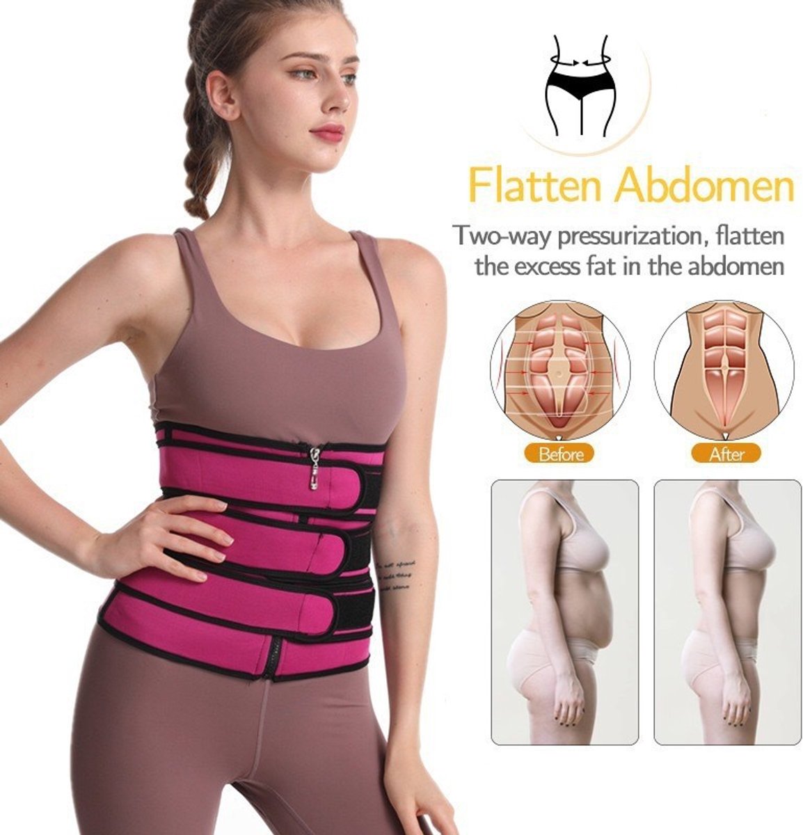 Women Sweat Reducer Training Belt - Sweatband - Waist Trainer - Slimming Belly Band - 3-Row Closure & Breathable Material - Extended Sizes (S to 6XL) - Red, 5XL - Image 2