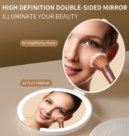 Make up mirror - Mini mirror with light - 1x/5x magnification - 10 cm - Rechargeable - Suitable for wallets, pockets, travel and as a gift (Khaki) - Image 3