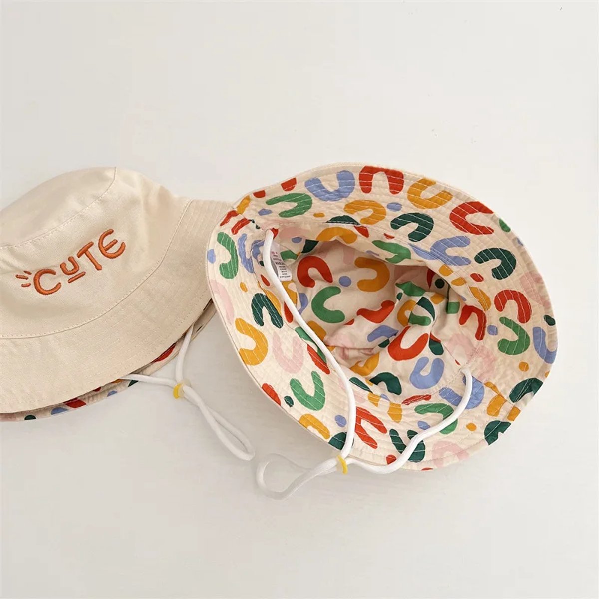 Baby Hat - Reversible Summer Hat - Summer Hat with Embroidered Letters - Size 48 - Image 3