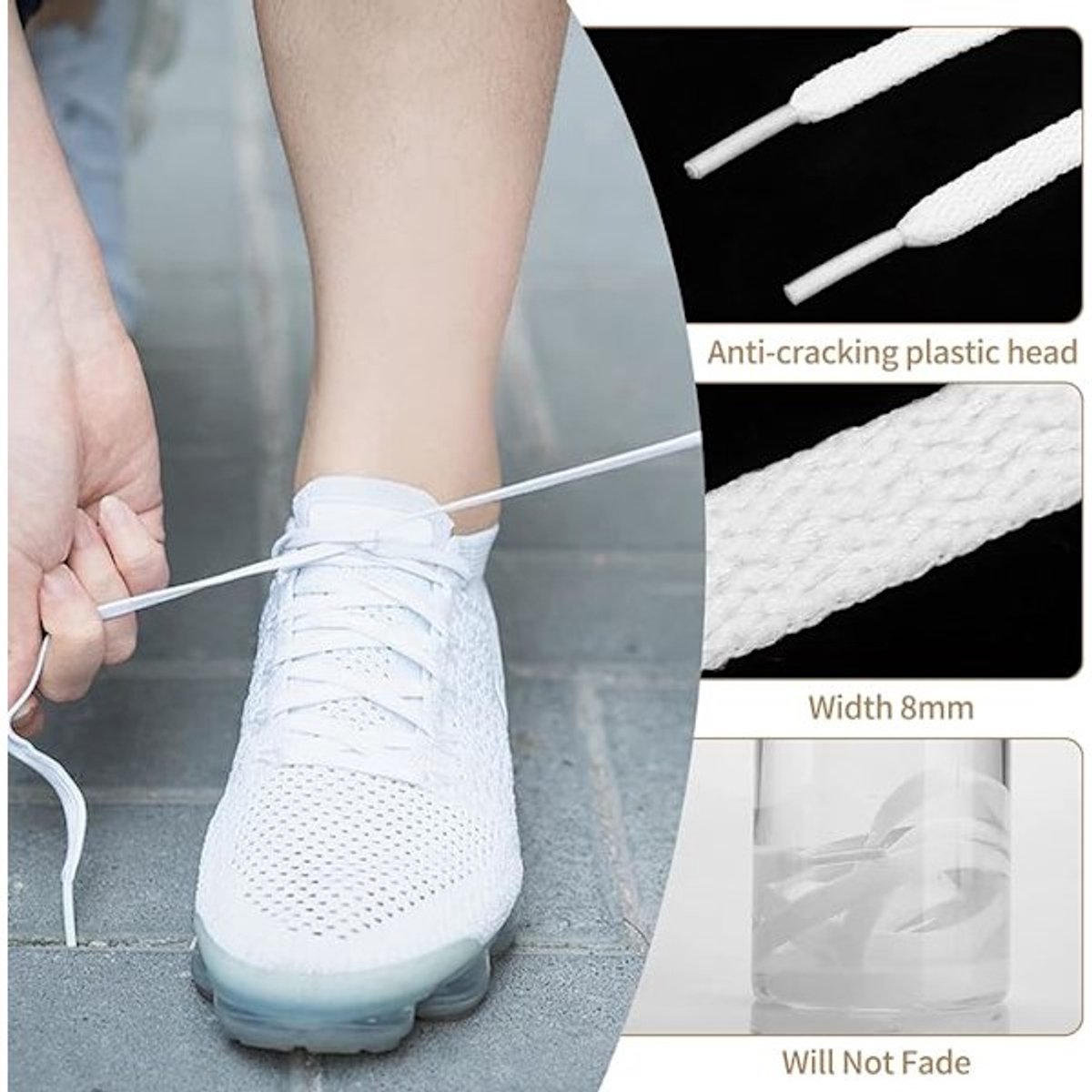 White flat laces - suitable for sports shoes, etc. White 120 cm 3 pairs - Image 4