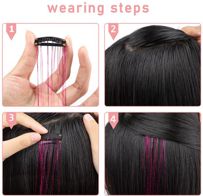 Hair Tinsels - Festival Hair Extensions - Glitter Hair Extensions - 12-Piece Clip-On Hair Accessory Set - 52cm Long Glitter Hair Extensions, for Christmas and New Year, Glitter Hair Extensions, Suitable for Women, Girls and Children (Black) - Image 2