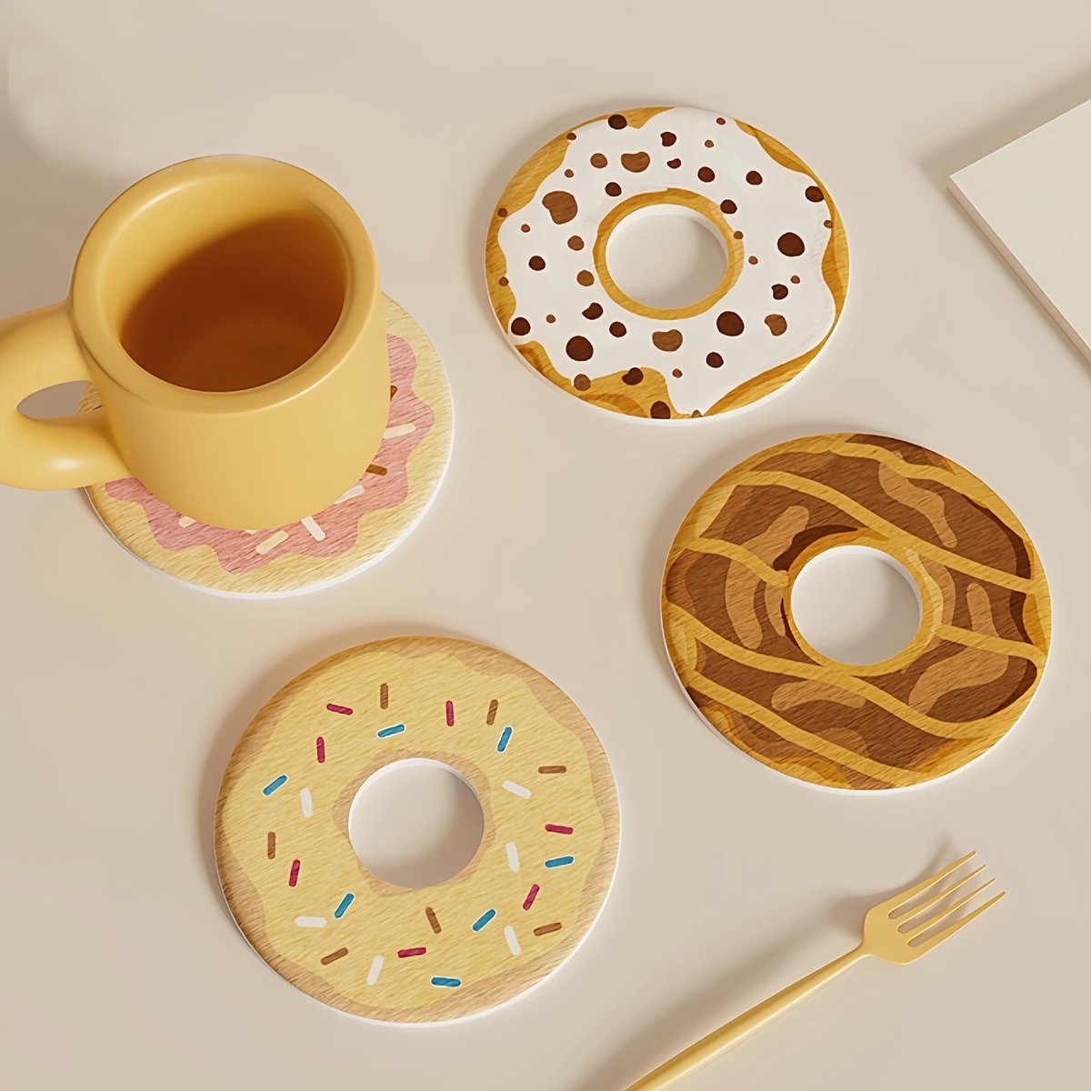 Coasters - Non-slip coasters - heat insulating coasters - Set of 4 - Donut-shaped - Anti-burn and anti-slip - Nice decoration for your home and dining table - Image 3