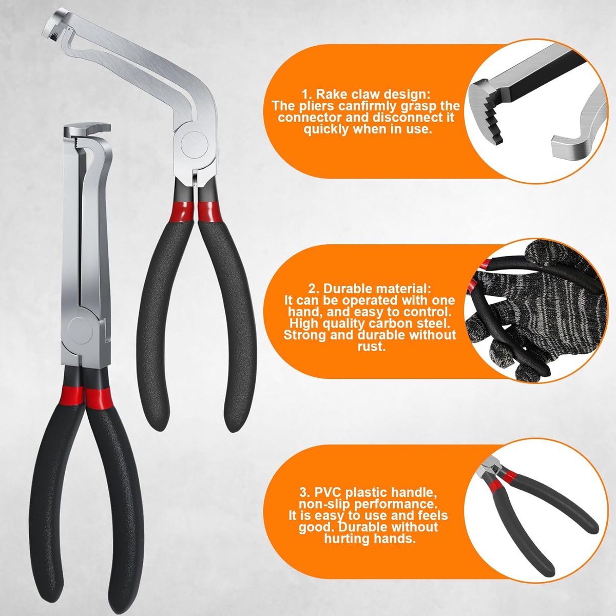 2-Pack Auto Electrical Disconnect Pliers Set - Straight & 60° Angle for All Reach - Non-Slip Handles - Image 6