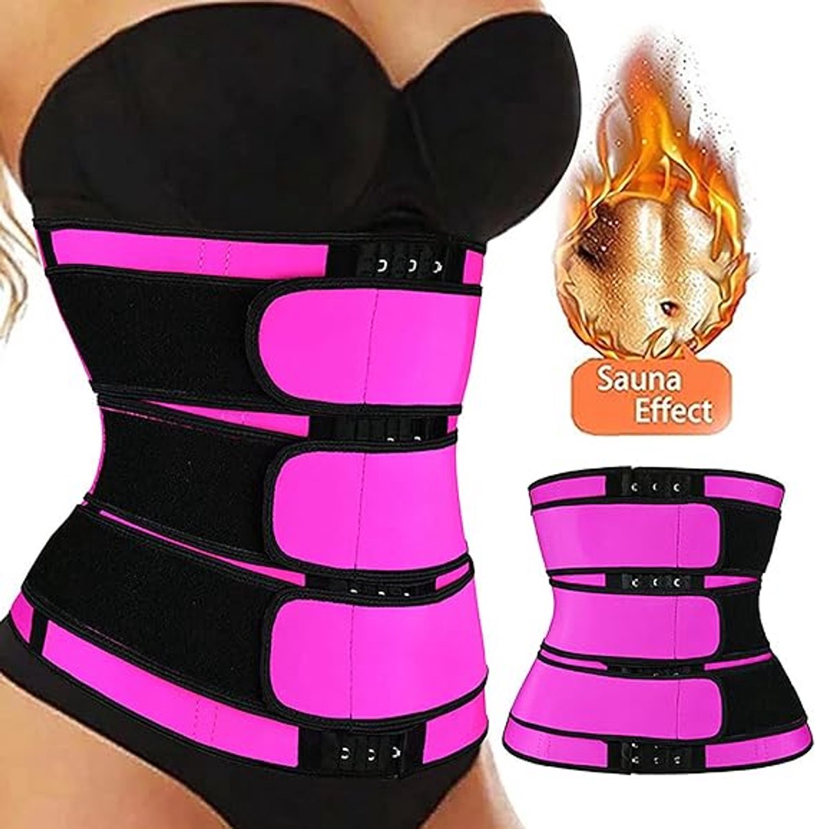 Women Sweat Reducer Training Belt - Sweatband - Waist Trainer - Slimming Belly Band - 3-Row Closure & Breathable Material - Extended Sizes (S to 6XL) - Red, XL - Image 4