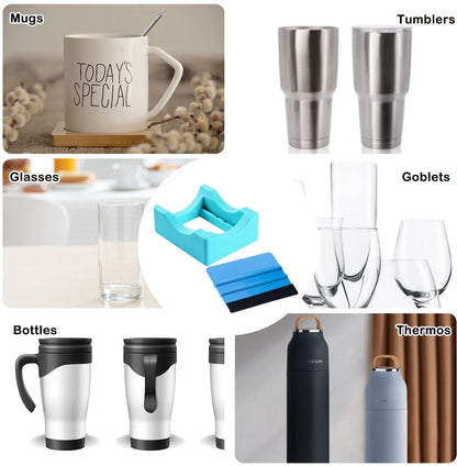 Vinyl Sticker Applicator for Cups - Silicone Cup Holder with Felt Edge Scraper - Silicone Cup Holder - Insulated Mug Holder - Non-Slip Glass Cup Holder - One-Handed Sticking for Mugs & Bottles - DIY Accessory - Vegetable - Image 4