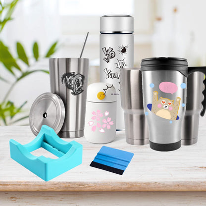 Vinyl Sticker Applicator for Cups - Silicone Cup Holder with Felt Edge Scraper - Silicone Cup Holder - Insulated Mug Holder - Non-Slip Glass Cup Holder - One-Handed Sticking for Mugs & Bottles - DIY Accessory - Vegetable - Image 5