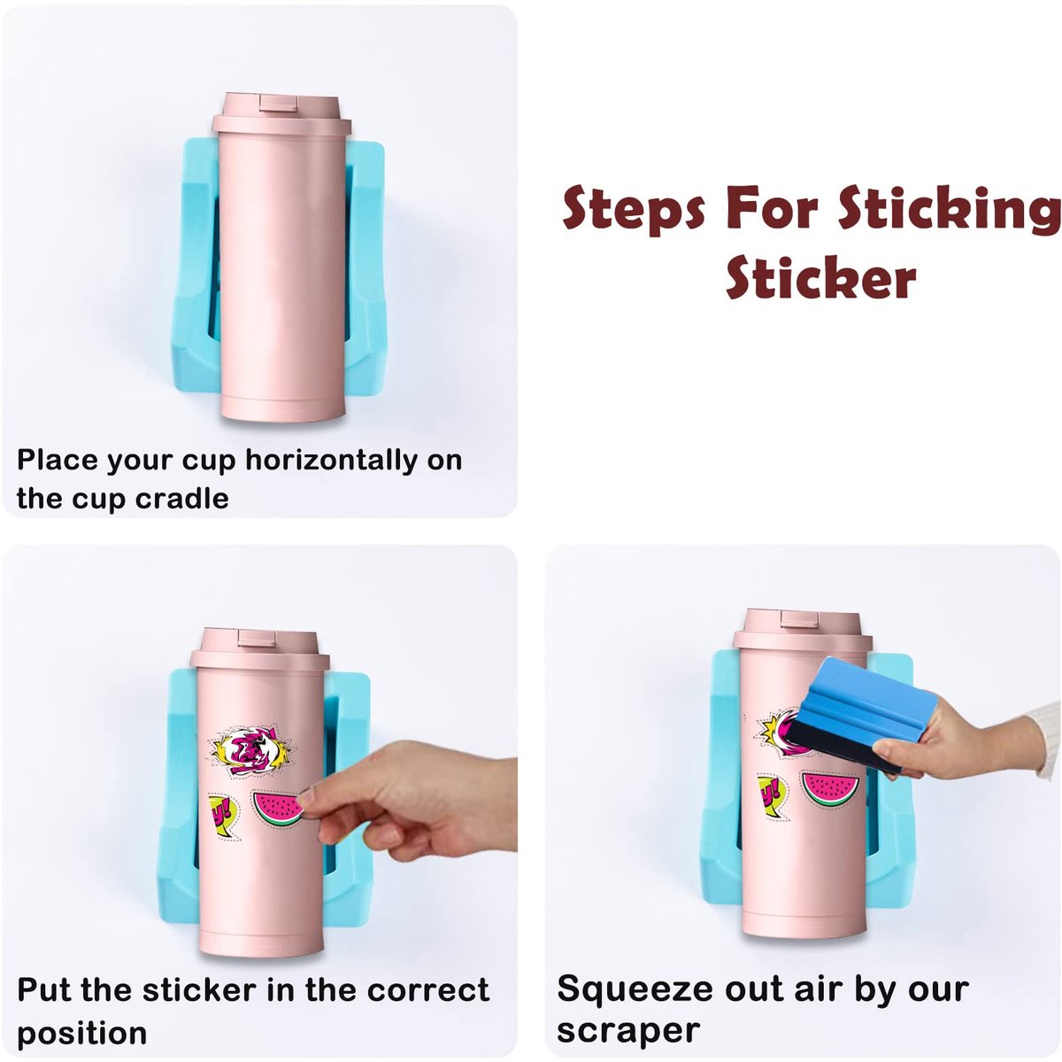 Vinyl Sticker Applicator for Cups - Silicone Cup Holder with Felt Edge Scraper - Silicone Cup Holder - Insulated Mug Holder - Non-Slip Glass Cup Holder - One-Handed Sticking for Mugs & Bottles - DIY Accessory - Vegetable - Image 7