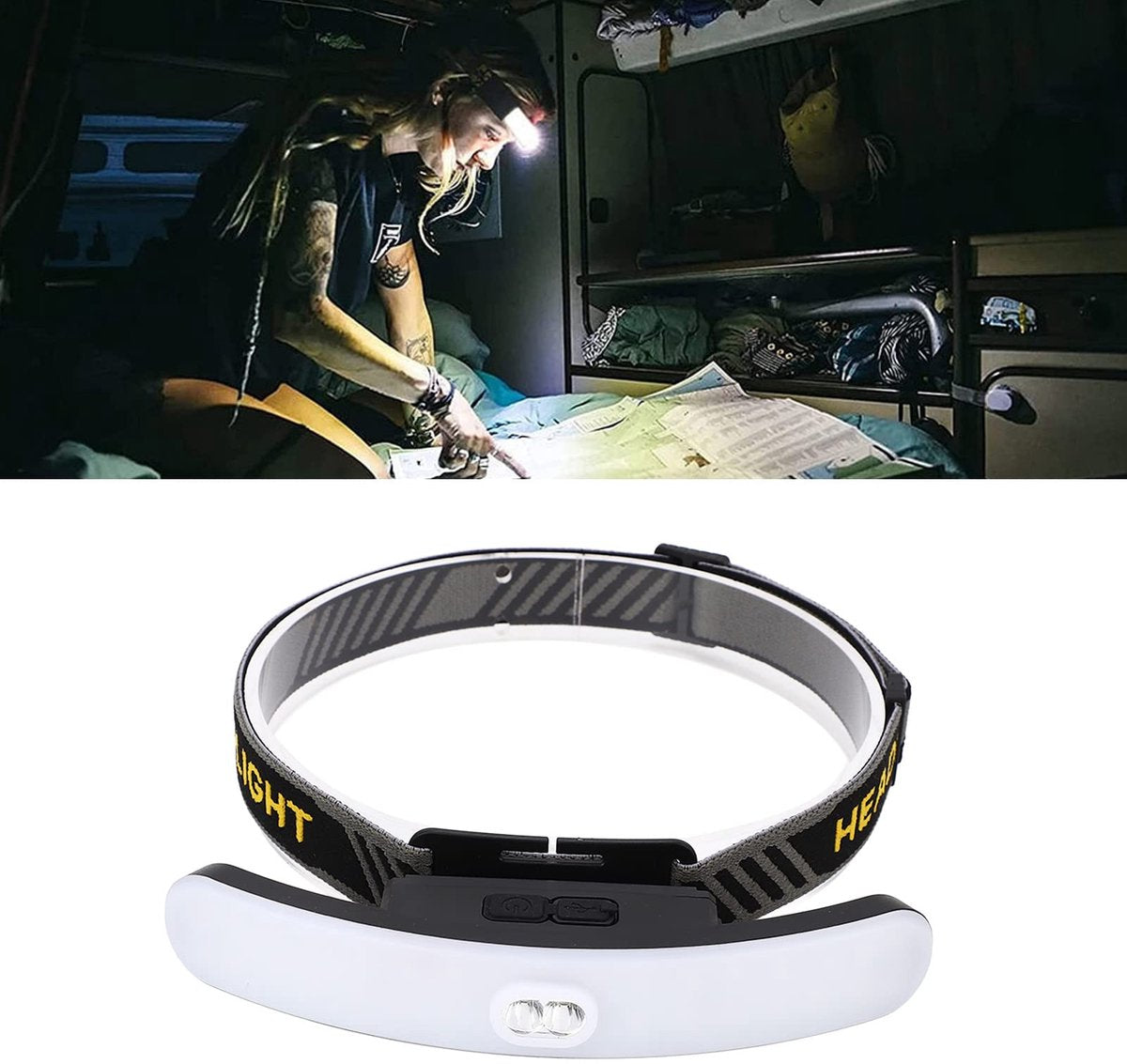 Headlamp LED Rechargeable - Headlight - COB Headlamp - 6 Light Modes - USB Rechargeable - Headlamp Flashlight - Suitable for Fishing and Running - Image 6