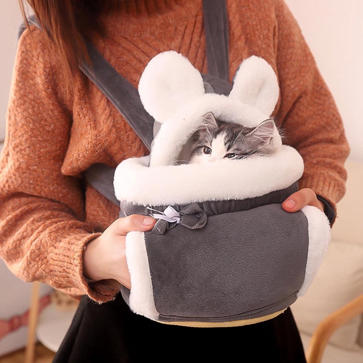 Cat Bed - Backpack for Pet Travel - Can be used as a cat basket indoors - Side pockets to keep your hands warm - Wide shoulder straps - Best choice for traveling with small pets (Gray, Size L: 33*25*27) - Image 2
