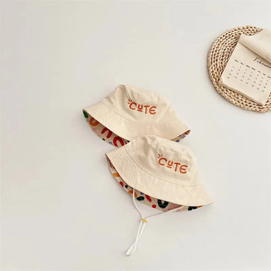 Baby Hat - Reversible Summer Hat - Summer Hat with Embroidered Letters - Size 50 - Image 3