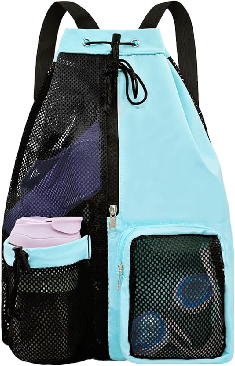 Backpack - Sports Bag - Travel Bag - Training Bag - Swimming Bag - 30*15*45cm - Mesh Material - Drawstring Design - Side Storage Space - Unisex - Suitable for Fitness, Swimming, Travel, Dancing, Camping（Blue）