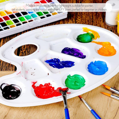 Two-piece oval paint palette - plastic paint tray - palette with thumb hole - suitable for adults and children - perfect for painting or DIY craft lessons - white - Image 2