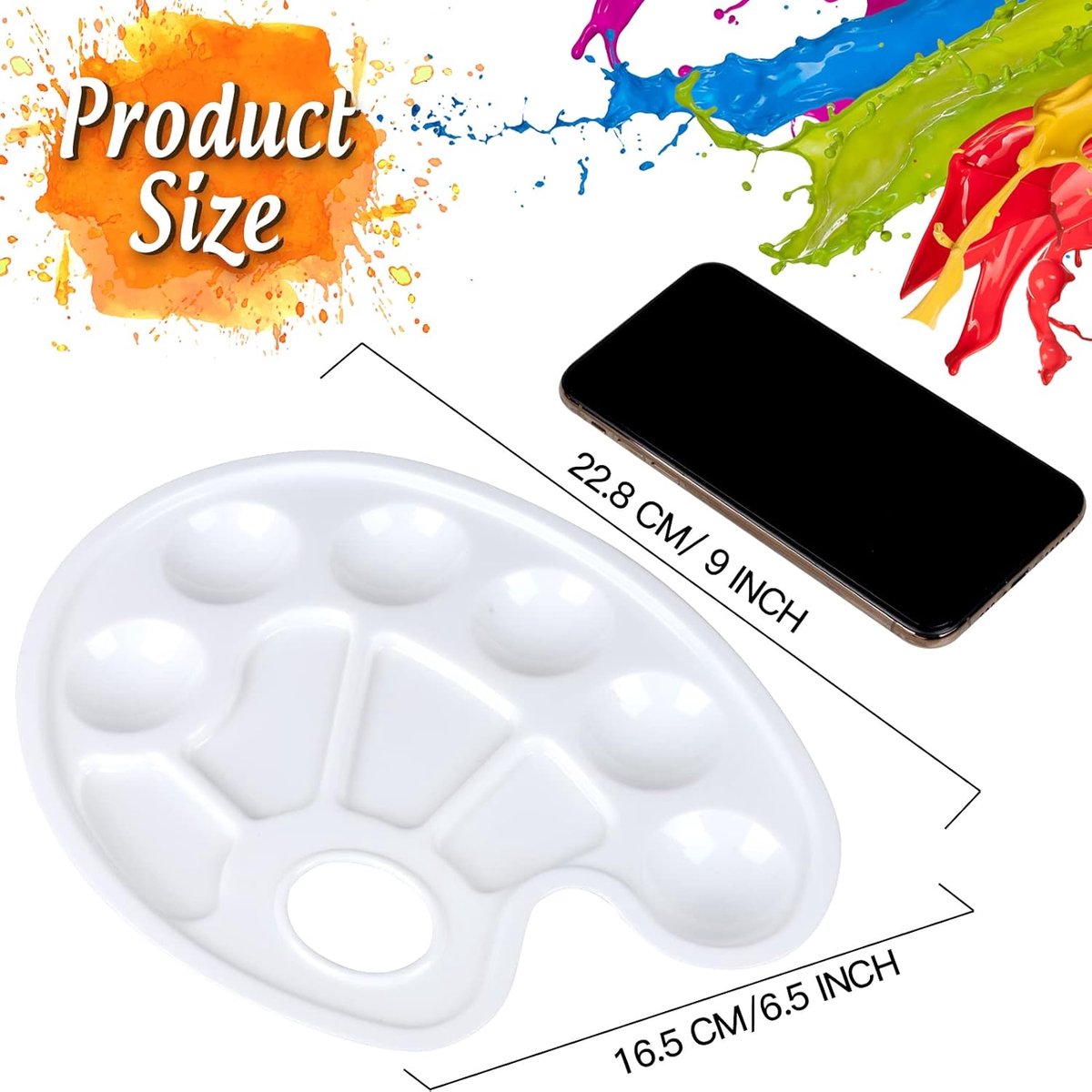Two-piece oval paint palette - plastic paint tray - palette with thumb hole - suitable for adults and children - perfect for painting or DIY craft lessons - white - Image 3