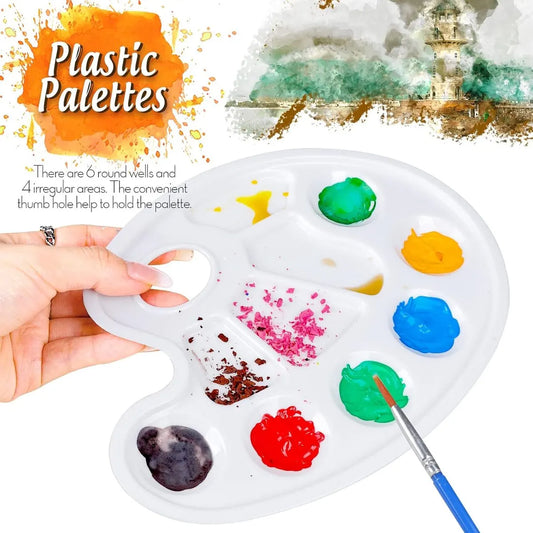 Two-piece oval paint palette - plastic paint tray - palette with thumb hole - suitable for adults and children - perfect for painting or DIY craft lessons - white - Image 5