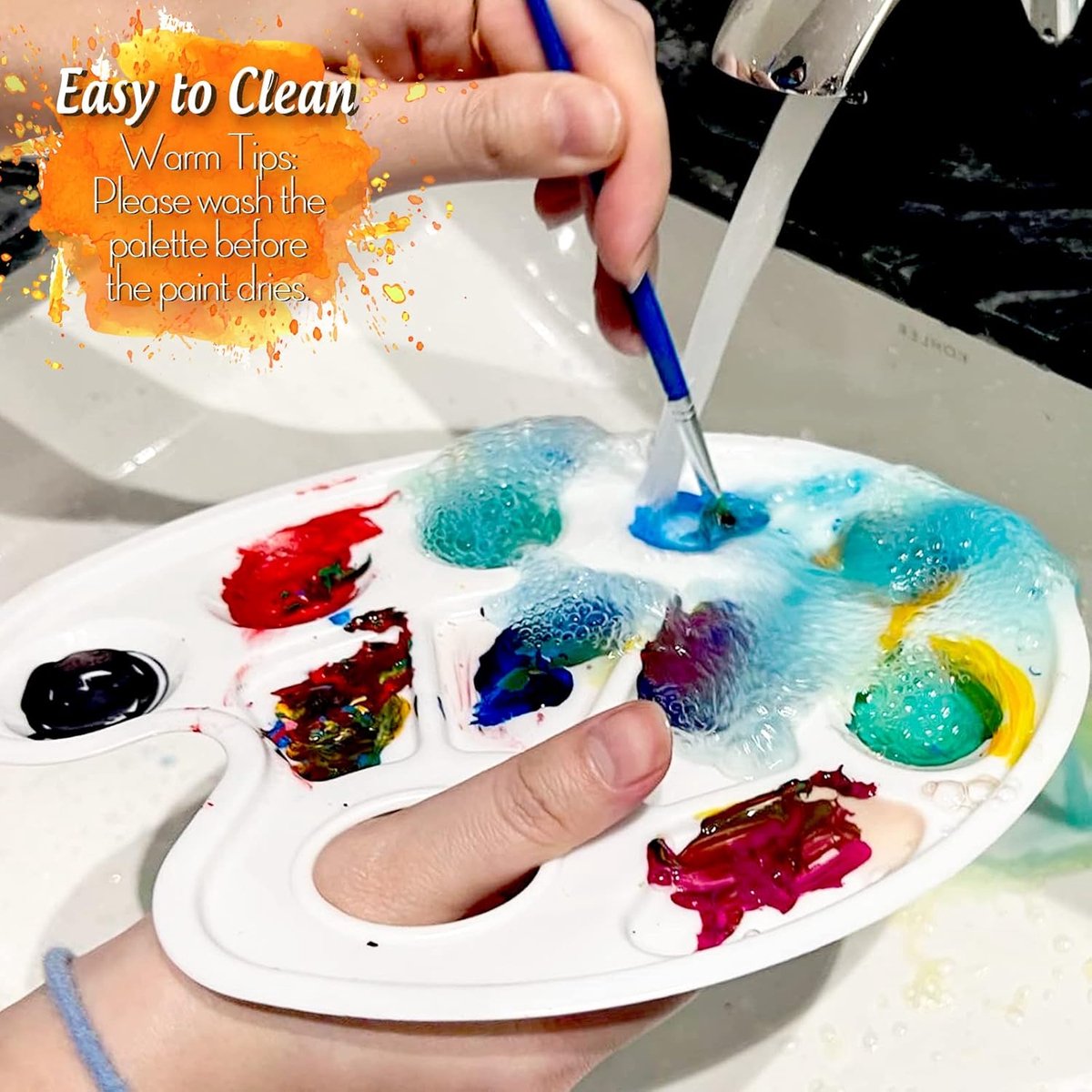 Two-piece oval paint palette - plastic paint tray - palette with thumb hole - suitable for adults and children - perfect for painting or DIY craft lessons - white - Image 8