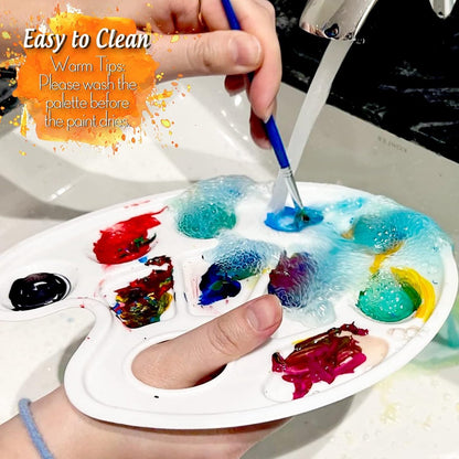 Two-piece oval paint palette - plastic paint tray - palette with thumb hole - suitable for adults and children - perfect for painting or DIY craft lessons - white - Image 8