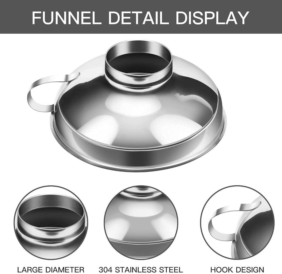 2-Pack - Funnels - Stainless Steel - Kitchen Funnels - Jam Can Funnels - Image 2