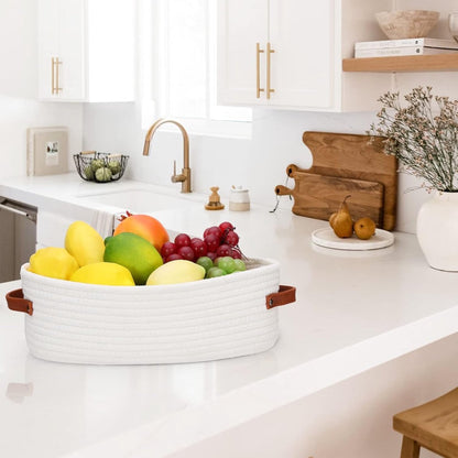 Storage Baskets - Bathroom Storage Baskets - Bathroom Countertop Storage Baskets - Bathroom Baskets Made of Braided Cotton Rope - Toilet Paper Baskets with Leather Handles - Suitable for Bathrooms, Bedrooms, and Living Rooms - Image 4