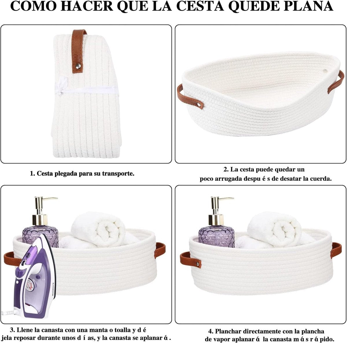 Storage Baskets - Bathroom Storage Baskets - Bathroom Countertop Storage Baskets - Bathroom Baskets Made of Braided Cotton Rope - Toilet Paper Baskets with Leather Handles - Suitable for Bathrooms, Bedrooms, and Living Rooms - Image 6