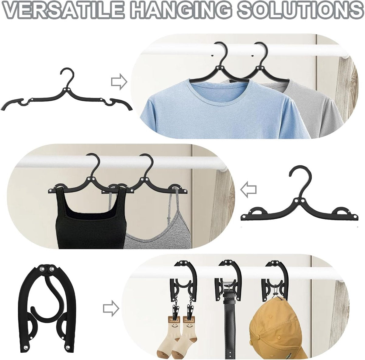 12-pack - Travel Hangers - Portable - Foldable Hangers - Travel Accessories (Black) - Image 3