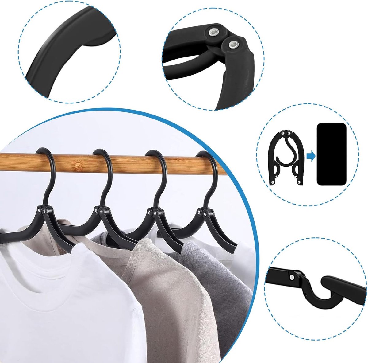 12-pack - Travel Hangers - Portable - Foldable Hangers - Travel Accessories (Black) - Image 4