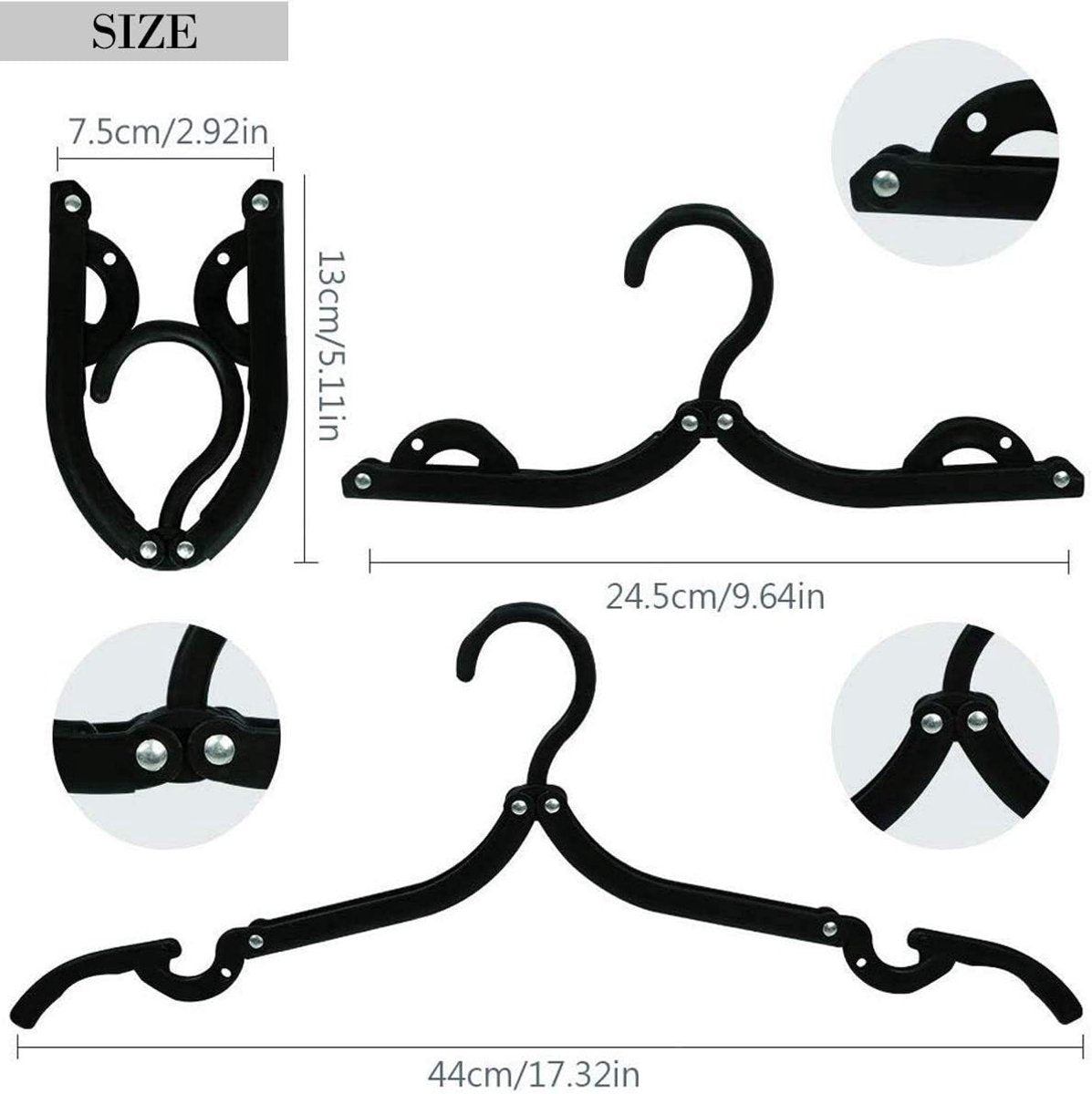 12-pack - Travel Hangers - Portable - Foldable Hangers - Travel Accessories (Black) - Image 5