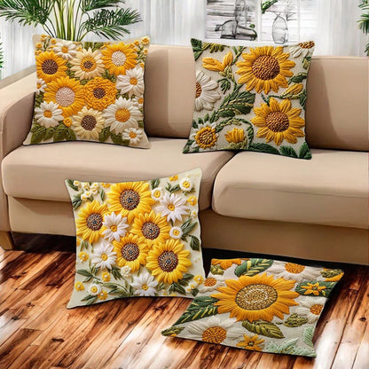Pillowcase - 4 pieces - 45*45 cm - Flat pillowcase - Soft sunflower decoration - Modern pillowcases - Suitable for beds, sofas, living rooms and bedrooms. - Image 2