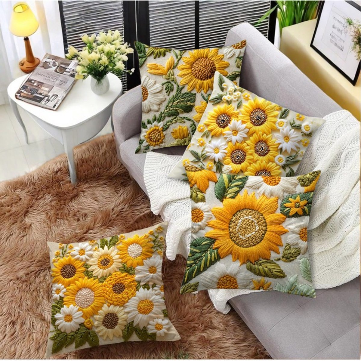 Pillowcase - 4 pieces - 45*45 cm - Flat pillowcase - Soft sunflower decoration - Modern pillowcases - Suitable for beds, sofas, living rooms and bedrooms. - Image 3