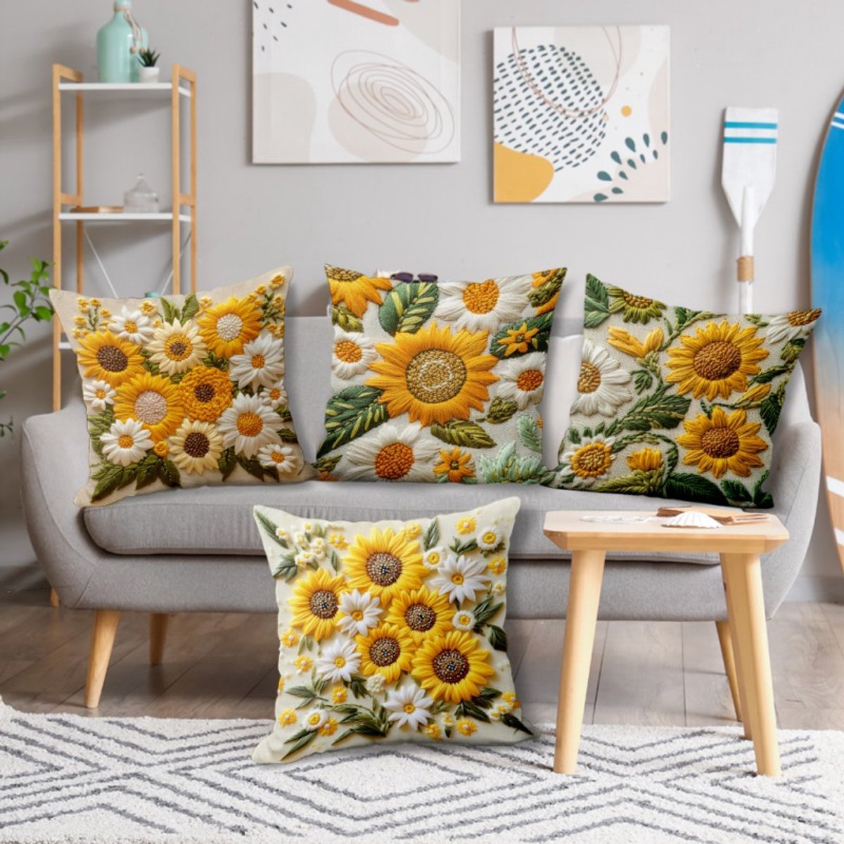 Pillowcase - 4 pieces - 45*45 cm - Flat pillowcase - Soft sunflower decoration - Modern pillowcases - Suitable for beds, sofas, living rooms and bedrooms. - Image 4