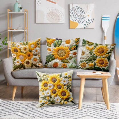 Pillowcase - 4 pieces - 45*45 cm - Flat pillowcase - Soft sunflower decoration - Modern pillowcases - Suitable for beds, sofas, living rooms and bedrooms. - Image 4