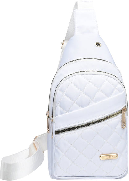 Unisex Shoulder Bag - 5 Storage Pockets & Cable Grommet - Women's Crossbody Bag - Men's Crossbody Bag - Crossbody Bags - Sling Bag - Adjustable Carrying Style (Cross/Shoulder/Chest) - White