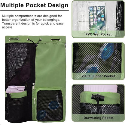 Backpack - Sports Bag - Travel Bag - Training Bag - Swimming Bag - 30*15*45cm - Mesh Material - Drawstring Design - Side Storage Space - Unisex - Suitable for fitness, swimming, traveling, dancing, camping（Vegetable） - Image 3