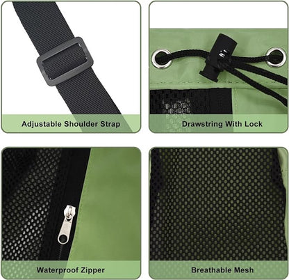 Backpack - Sports Bag - Travel Bag - Training Bag - Swimming Bag - 30*15*45cm - Mesh Material - Drawstring Design - Side Storage Space - Unisex - Suitable for fitness, swimming, traveling, dancing, camping（Vegetable） - Image 4