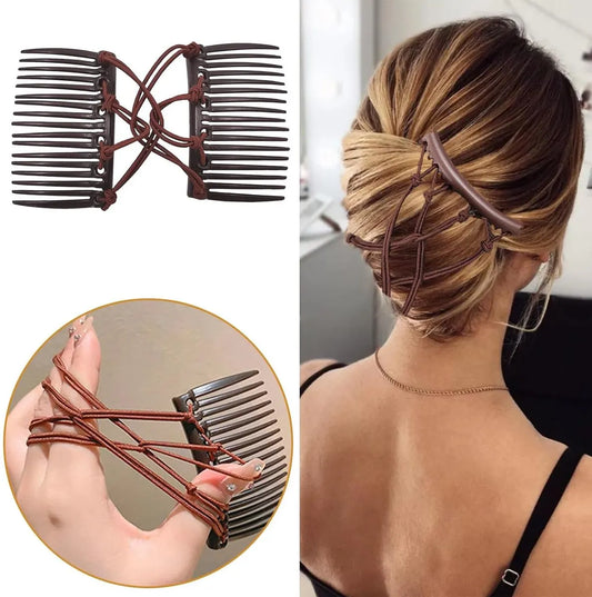 5-Pack Elastic Magic Hair Combs - Adjustable for All Hair Types - Hair Clips - For Buns, Ponytails & More - No Creases - Image 2