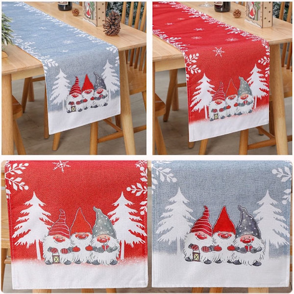 Tablecloth - Two-pack - Christmas tablecloth - Snowflake table runner - textile table runners (Gray + Red) - Image 6