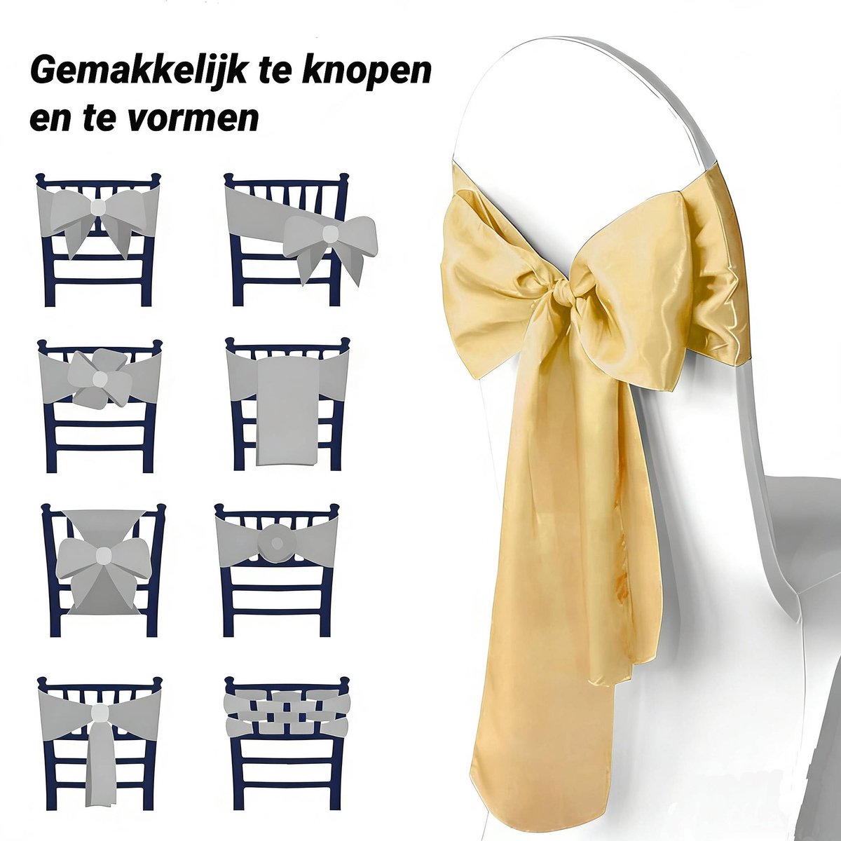 Elastic Chair Covers - 10 Pieces - Chair Covers - Chair Bows - Chair Decorations - Christmas Decorations - Suitable for Weddings, Parties, Banquets - Elegant Chair Bows - Christmas Decorations for Events - Yellow - Image 2