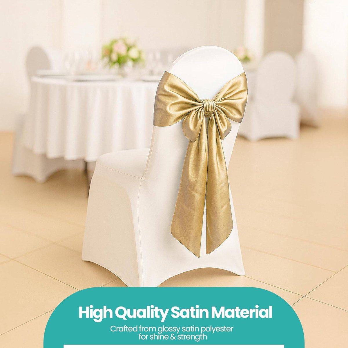 Elastic Chair Covers - 10 Pieces - Chair Covers - Chair Bows - Chair Decorations - Christmas Decorations - Suitable for Weddings, Parties, Banquets - Elegant Chair Bows - Christmas Decorations for Events - Yellow - Image 3