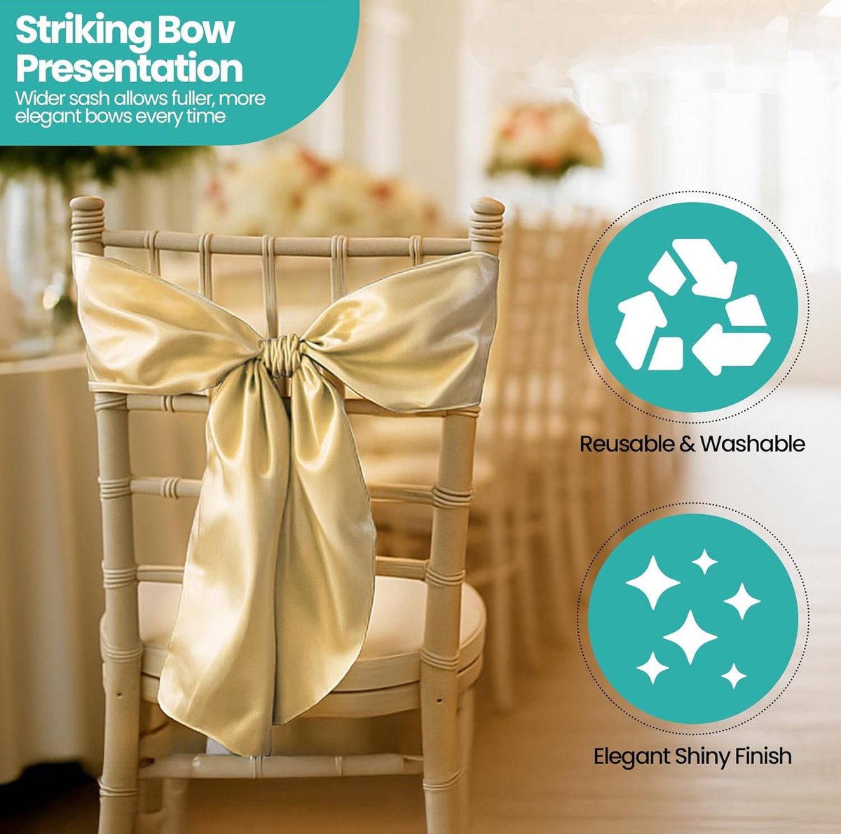 Elastic Chair Covers - 10 Pieces - Chair Covers - Chair Bows - Chair Decorations - Christmas Decorations - Suitable for Weddings, Parties, Banquets - Elegant Chair Bows - Christmas Decorations for Events - Yellow - Image 4