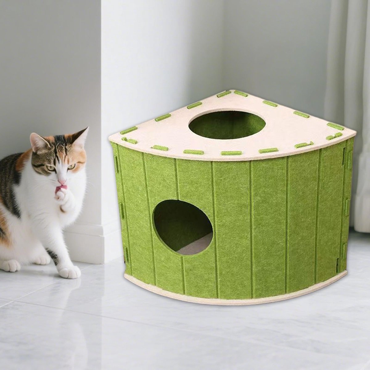 Cat House - Cat Basket - Cat Den - Felt-Shaped Cat Bed - Suitable for All Seasons - Warm | Scratch-Resistant - Pet Bed | Deep Sleeping Bed - Green - Image 5