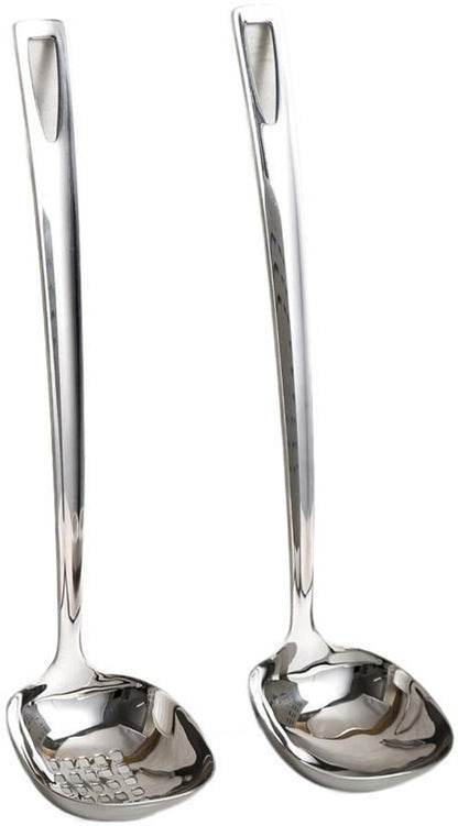 Soup Spoon Set - 2-Piece - Stainless Steel Soup Spoon - Strainer - Hanging Spoon - For Serving Soup - For Serving Porridge - Heat Resistant - Non-Slip - High Temperature Resistant