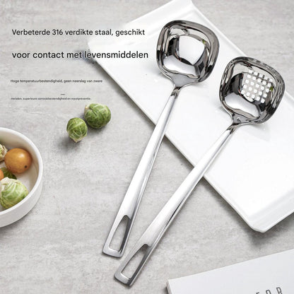 Soup Spoon Set - 2-Piece - Stainless Steel Soup Spoon - Strainer - Hanging Spoon - For Serving Soup - For Serving Porridge - Heat Resistant - Non-Slip - High Temperature Resistant - Image 3