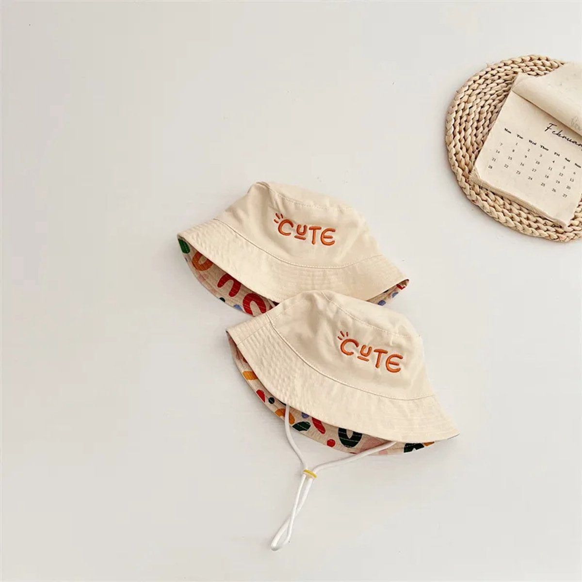 Baby Hat - Reversible Summer Hat - Summer Hat with Embroidered Letters - Size 52 - Image 2