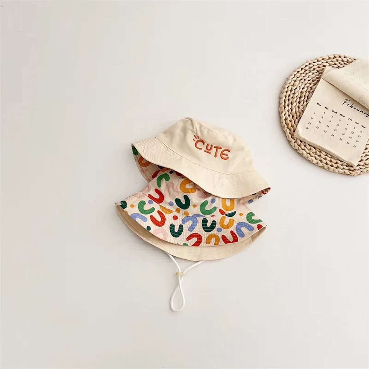 Baby Hat - Reversible Summer Hat - Summer Hat with Embroidered Letters - Size 52 - Image 3