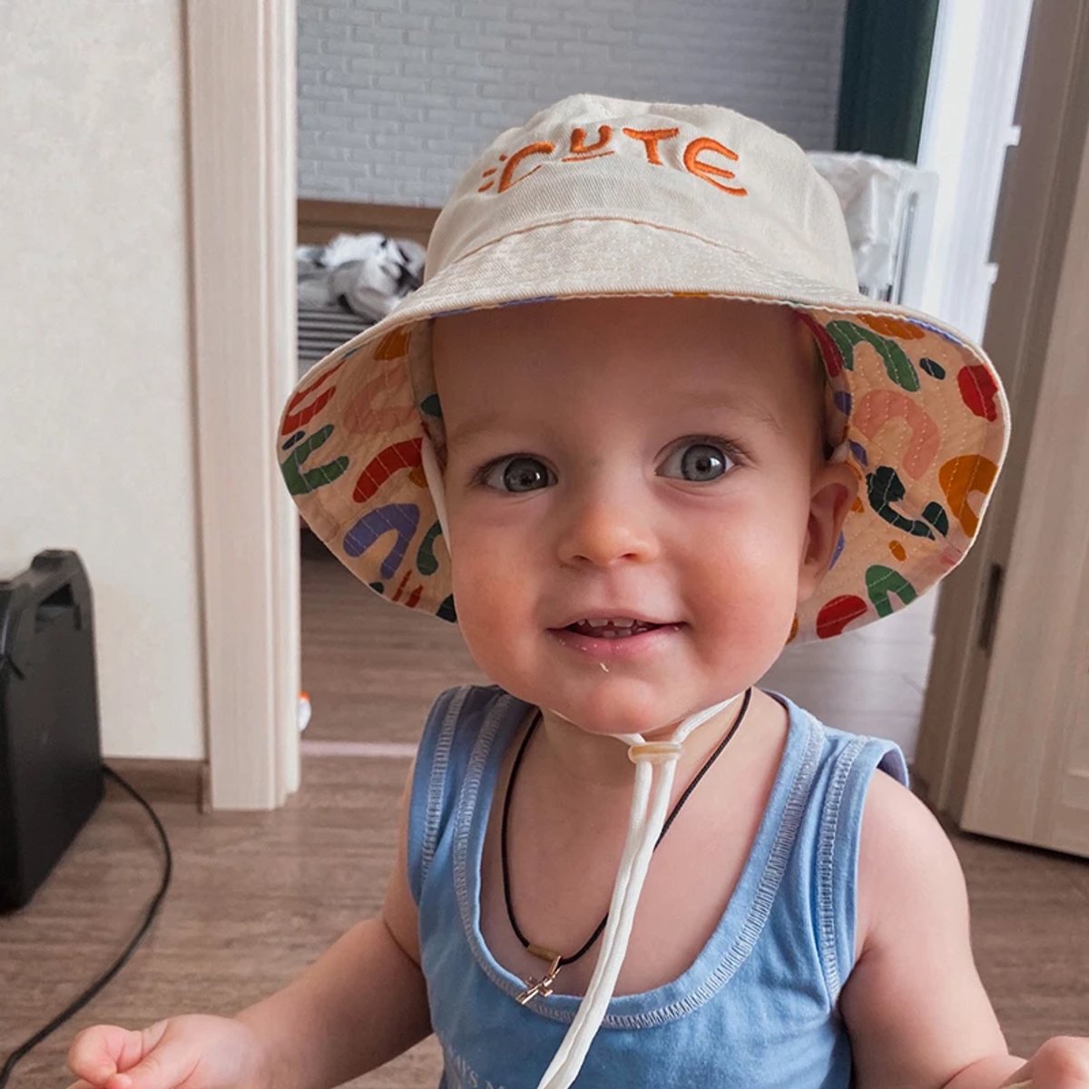 Baby Hat - Reversible Summer Hat - Summer Hat with Embroidered Letters - Size 52 - Image 5