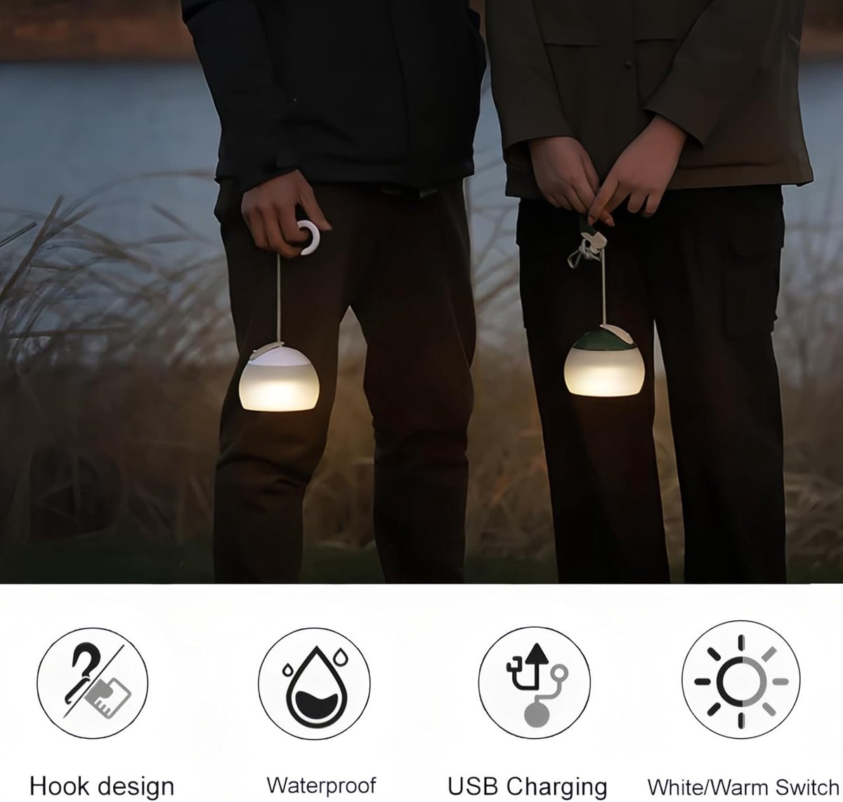 Night Light - Outdoor Camping Lamp - Atmospheric Decorative Lighting - Round Camping Lamp - 3 Brightness Levels - Hook Mount - Suitable for emergencies, tents, fishing, and other occasions. (White) - Image 4