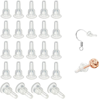 50 Silicone Earring Backs - Full Coverage, Clear Earring Backs - Dustproof - Hypoallergenic Soft Ear Cushions - For Stabilizing Earring Hooks (10x6mm)